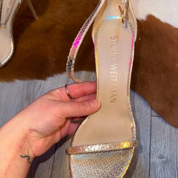 New Stuart Weitzman Metalic Snake (8) NUDISTCURVE 100 SANDAL - Picture 6 of 7